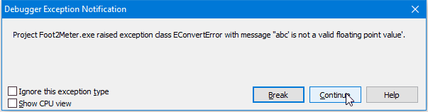 Error message from Delphi